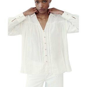 Zara lace insert oversized blouse hi lo hem oyster white Small